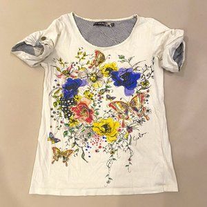Elf Sack Cottagecore Floral Butterfly Button-Sleeved T-Shirt